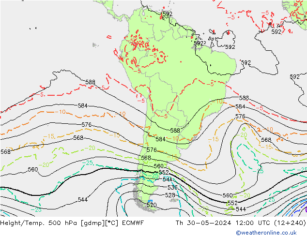 Height/Temp. 500 hPa ECMWF Čt 30.05.2024 12 UTC