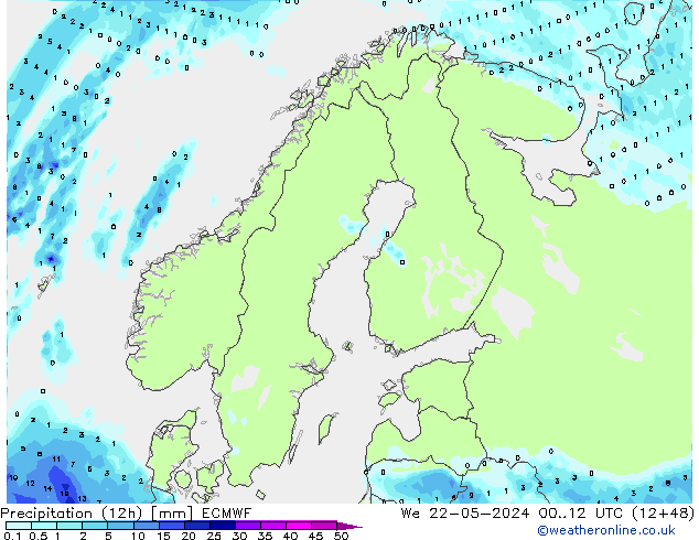 Nied. akkumuliert (12Std) ECMWF Mi 22.05.2024 12 UTC