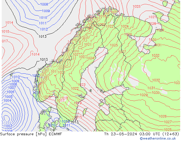 Bodendruck ECMWF Do 23.05.2024 03 UTC