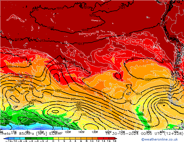 Theta-W 850hPa ECMWF Th 30.05.2024 00 UTC