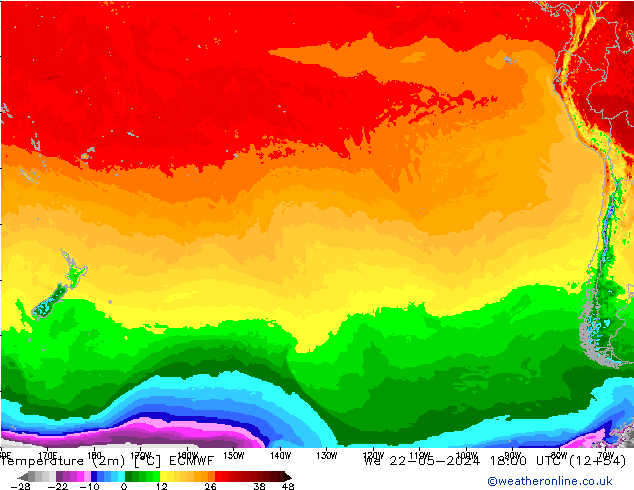 Temperature (2m) ECMWF We 22.05.2024 18 UTC