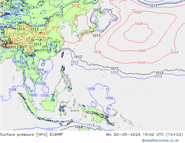 pressão do solo ECMWF Seg 20.05.2024 15 UTC