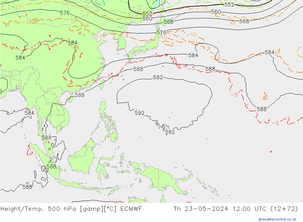Height/Temp. 500 гПа ECMWF чт 23.05.2024 12 UTC