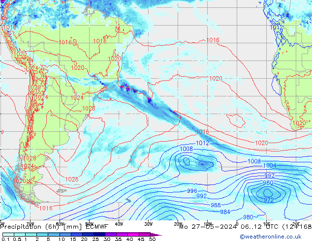 Précipitation (6h) ECMWF lun 27.05.2024 12 UTC