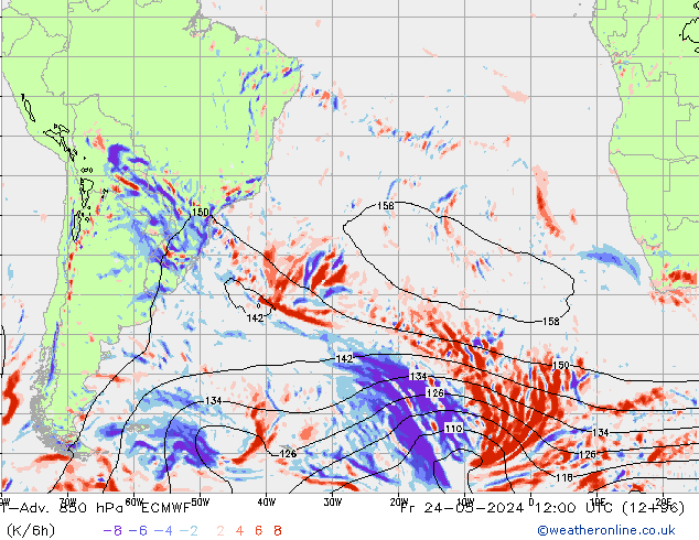 T-Adv. 850 гПа ECMWF пт 24.05.2024 12 UTC