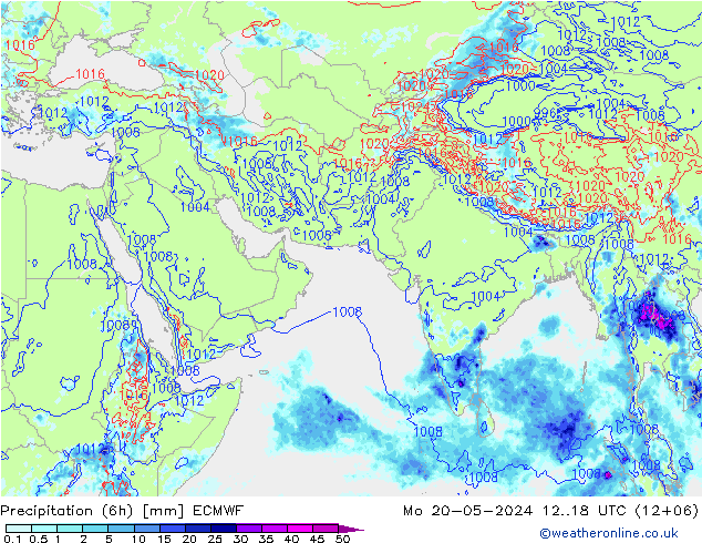 降水量 (6h) ECMWF 星期一 20.05.2024 18 UTC