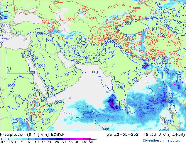 Prec 6h/Wind 10m/950 ECMWF mer 22.05.2024 00 UTC