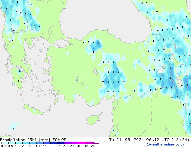 Precipitation (6h) ECMWF Tu 21.05.2024 12 UTC