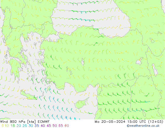 wiatr 850 hPa ECMWF pon. 20.05.2024 15 UTC