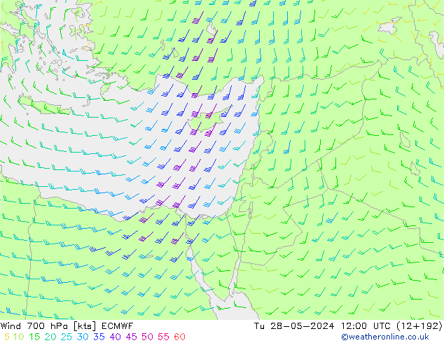 Wind 700 hPa ECMWF Tu 28.05.2024 12 UTC