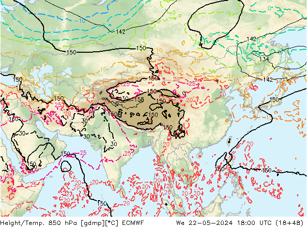 Yükseklik/Sıc. 850 hPa ECMWF Çar 22.05.2024 18 UTC