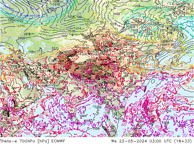 Theta-e 700hPa ECMWF Çar 22.05.2024 03 UTC