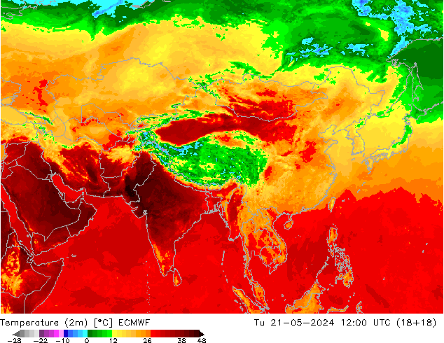 Temperatura (2m) ECMWF mar 21.05.2024 12 UTC
