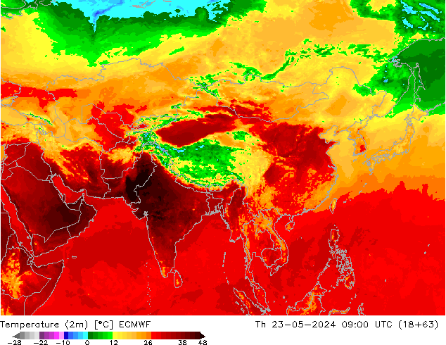 Temperatuurkaart (2m) ECMWF do 23.05.2024 09 UTC