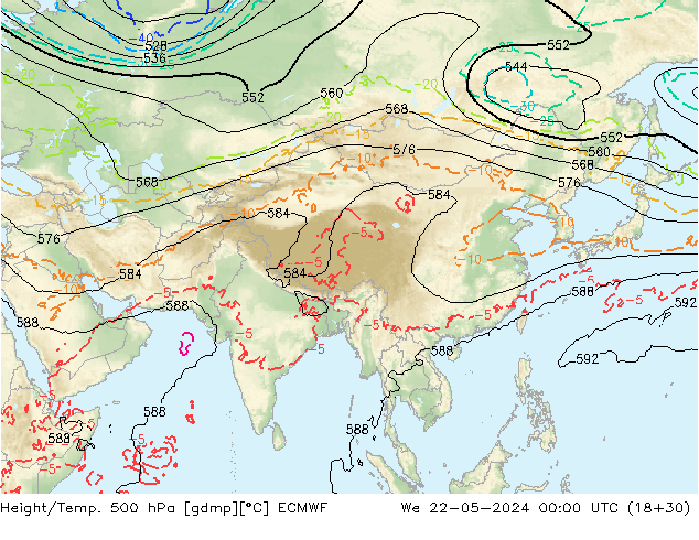 Z500/Yağmur (+YB)/Z850 ECMWF Çar 22.05.2024 00 UTC