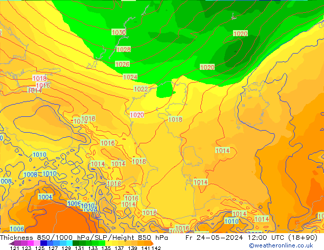 Thck 850-1000 гПа ECMWF пт 24.05.2024 12 UTC