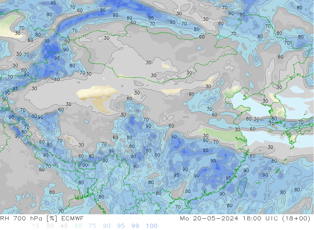 RH 700 hPa ECMWF 星期一 20.05.2024 18 UTC