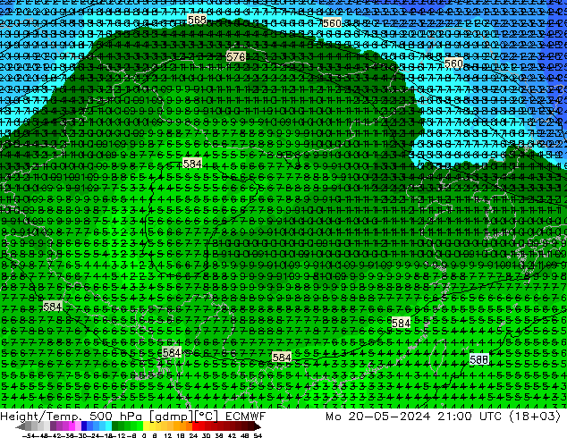 Height/Temp. 500 hPa ECMWF 星期一 20.05.2024 21 UTC