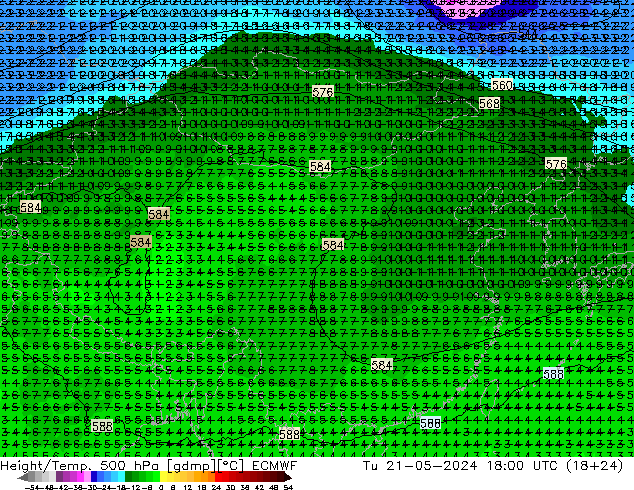 Height/Temp. 500 hPa ECMWF 星期二 21.05.2024 18 UTC