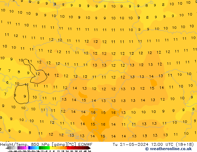 Z500/Rain (+SLP)/Z850 ECMWF Tu 21.05.2024 12 UTC