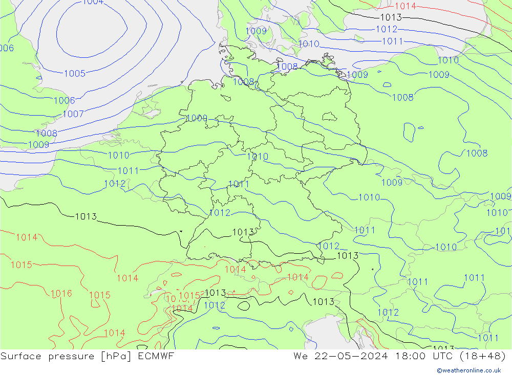 Bodendruck ECMWF Mi 22.05.2024 18 UTC