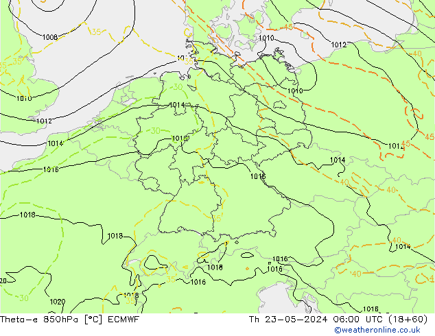 Theta-e 850hPa ECMWF Qui 23.05.2024 06 UTC