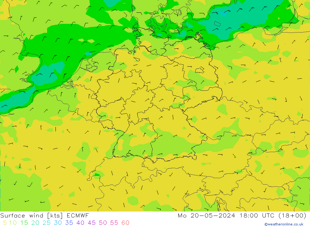 风 10 米 ECMWF 星期一 20.05.2024 18 UTC