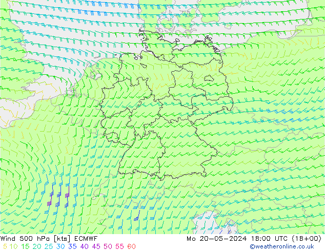 风 500 hPa ECMWF 星期一 20.05.2024 18 UTC