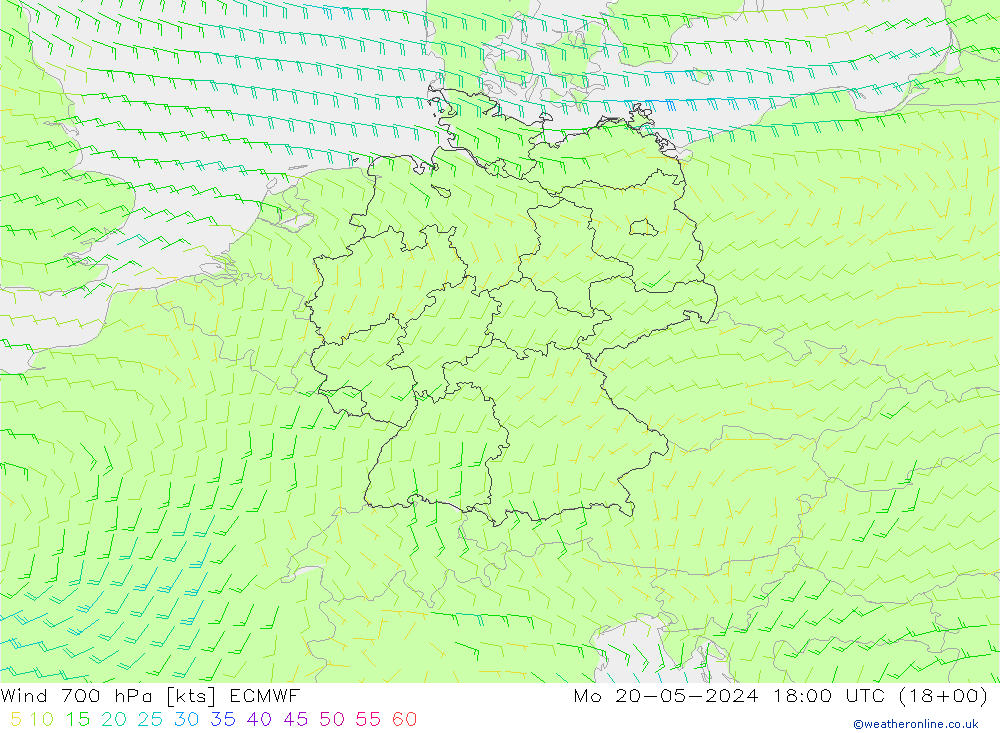风 700 hPa ECMWF 星期一 20.05.2024 18 UTC