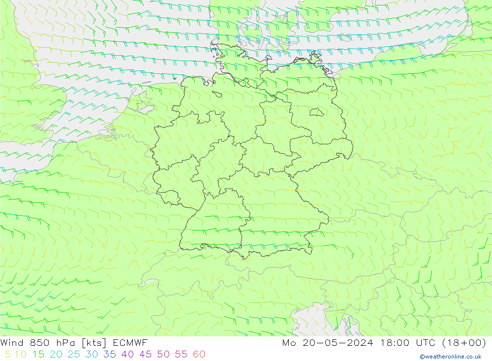 风 850 hPa ECMWF 星期一 20.05.2024 18 UTC