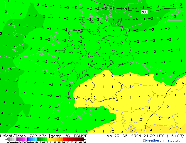 Height/Temp. 700 hPa ECMWF 星期一 20.05.2024 21 UTC