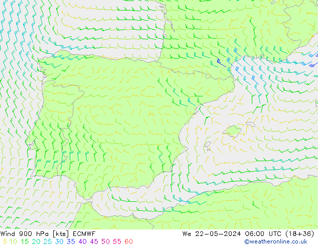 Rüzgar 900 hPa ECMWF Çar 22.05.2024 06 UTC