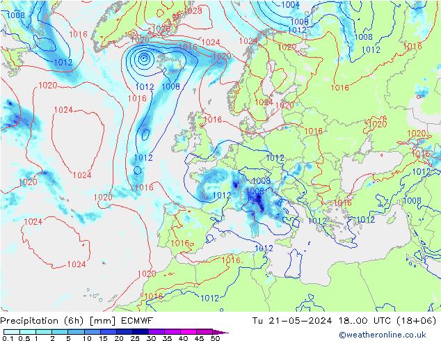 Z500/Rain (+SLP)/Z850 ECMWF 星期二 21.05.2024 00 UTC