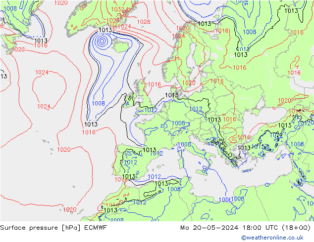 Surface pressure ECMWF Mo 20.05.2024 18 UTC