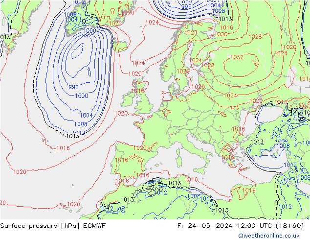 Surface pressure ECMWF Fr 24.05.2024 12 UTC