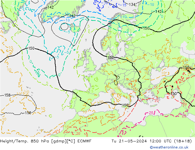 Height/Temp. 850 hPa ECMWF mar 21.05.2024 12 UTC