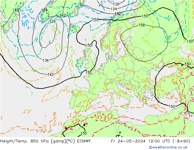 Height/Temp. 850 hPa ECMWF ven 24.05.2024 12 UTC