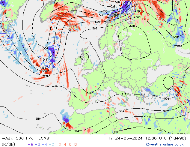 T-Adv. 500 hPa ECMWF Fr 24.05.2024 12 UTC