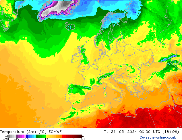 Sıcaklık Haritası (2m) ECMWF Sa 21.05.2024 00 UTC