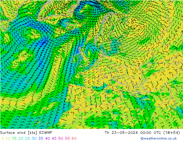 Rüzgar 10 m ECMWF Per 23.05.2024 00 UTC