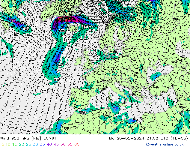 Wind 950 hPa ECMWF Mo 20.05.2024 21 UTC