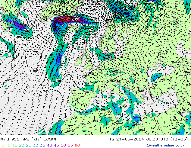 Rüzgar 950 hPa ECMWF Sa 21.05.2024 00 UTC