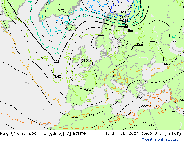 Z500/Rain (+SLP)/Z850 ECMWF Ter 21.05.2024 00 UTC