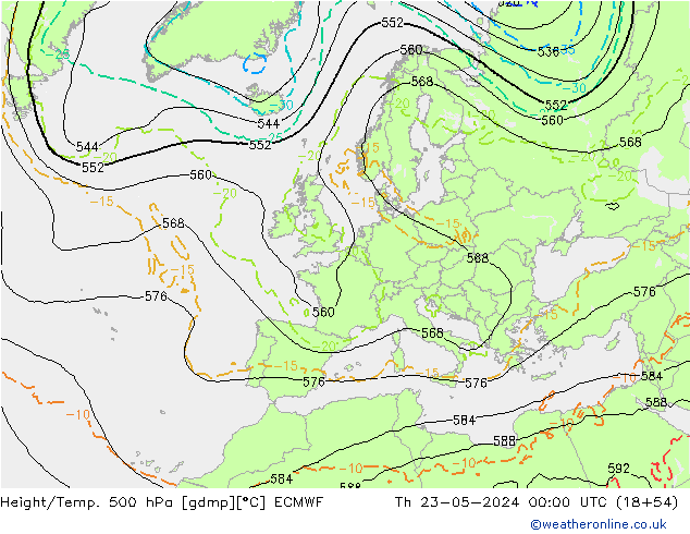 Z500/Rain (+SLP)/Z850 ECMWF Do 23.05.2024 00 UTC