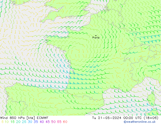 Wind 850 hPa ECMWF Tu 21.05.2024 00 UTC