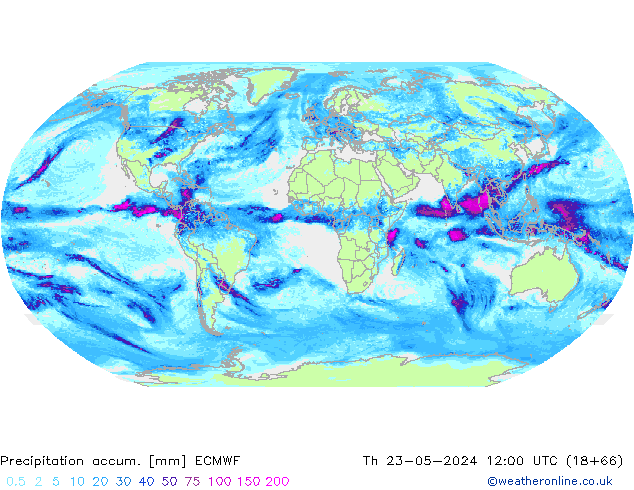 Precipitation accum. ECMWF czw. 23.05.2024 12 UTC