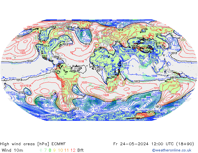 High wind areas ECMWF Pá 24.05.2024 12 UTC