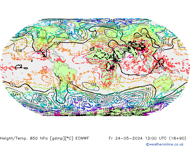 Height/Temp. 850 hPa ECMWF Fr 24.05.2024 12 UTC