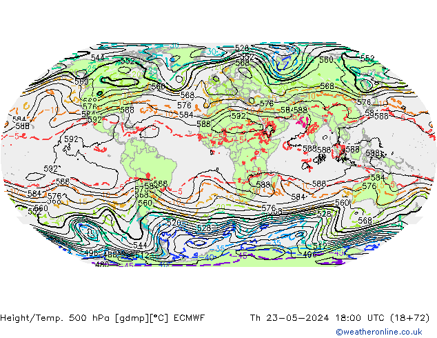 Height/Temp. 500 hPa ECMWF Th 23.05.2024 18 UTC
