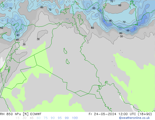 Humidité rel. 850 hPa ECMWF ven 24.05.2024 12 UTC